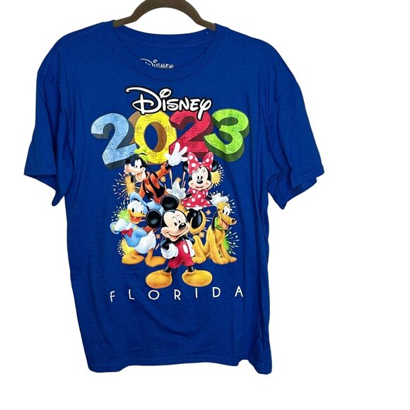 Disney Tee Medium Florida 2023 Mickey Minnie Goofy Pluto Blue Graphic - Picture 1 of 7